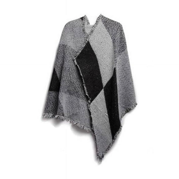 Women Winter Warm Scarf 74.8x25.6In Long Soft Knitted Shawl Extra Thick Plaid Blanket Wrap Cape - Gray