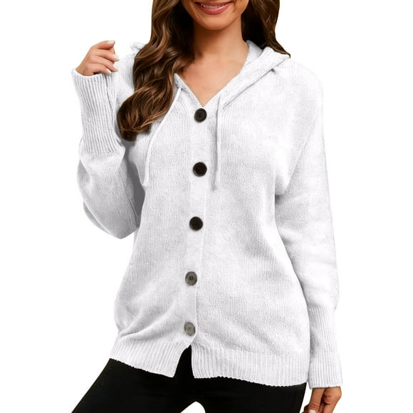 WRKEKC Cardigan Sweaters for Women Solid Color V-Neck Long Sleeve Buttoned Knit Cardigan Coat Versatile for Casual Layering Office Wear