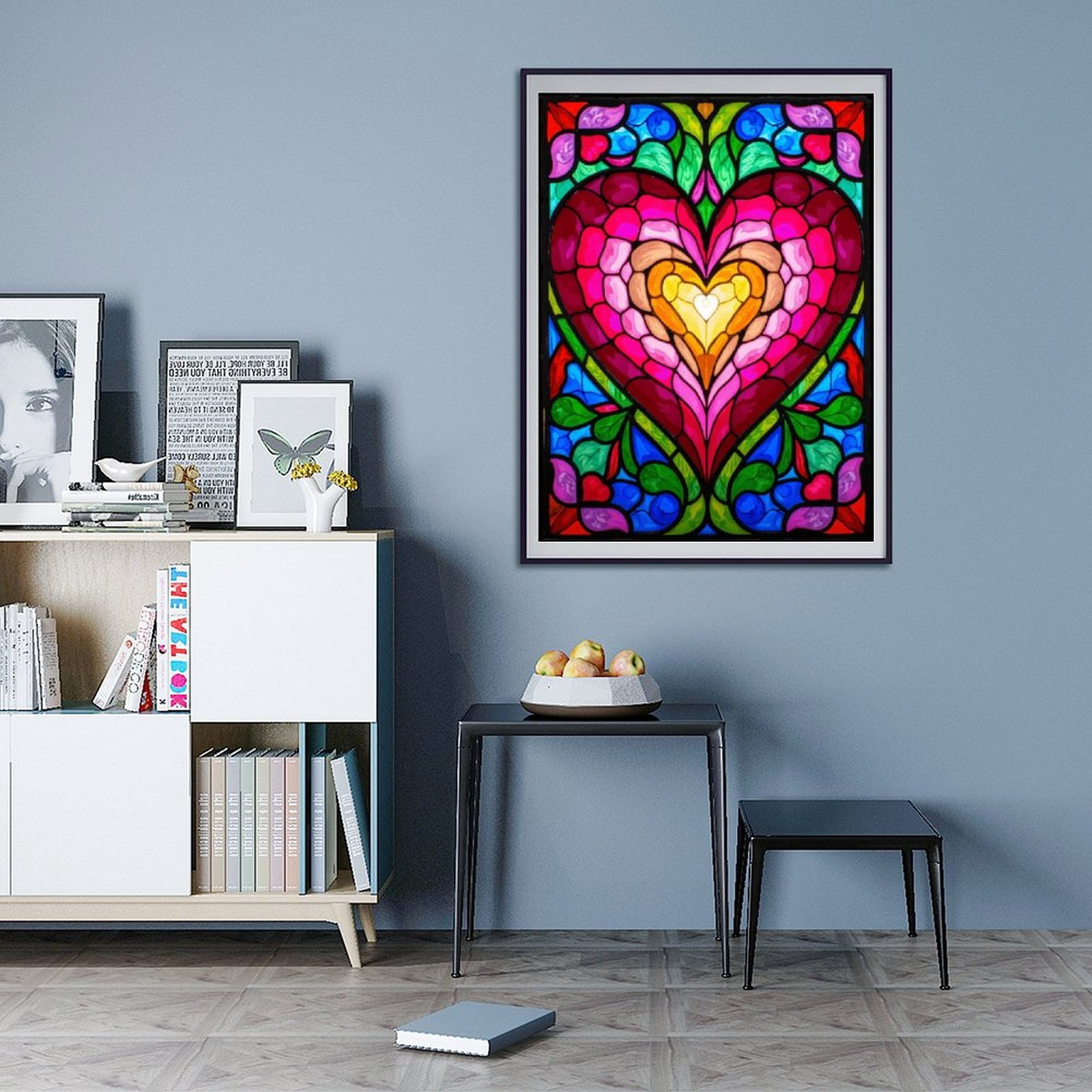 Diamond Art Kit for Adults, Colorful Heart Stained Glass Art Diamond Painting for Adults Beginners, DIY Diamond Art Painting Kits, 5D Diamond Painting Crafts for Home Decor 12x16 Frameless