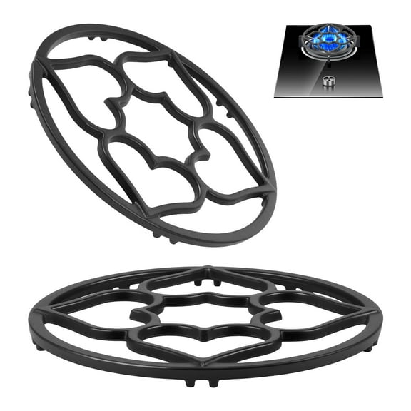 Grusce 2PCS Gas Ring Reducer, Rustproof Cast Iron Wok Support Ring, Multifunctional Wok Stand Pot Protector for Home Kitchen Restaurant