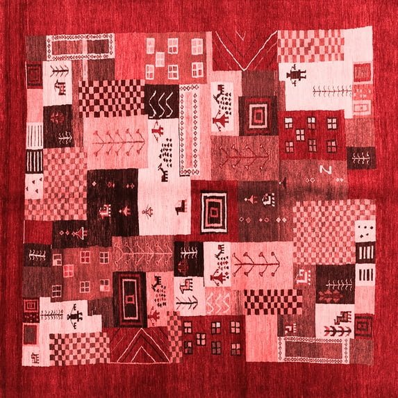 Ahgly Company Indoor Square Abstract Red Contemporary Area Rugs, 6' Square