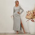 thumbnail image 4 of LLYwey s Women Casual Dresses New Fashion Split Button Skirt Color Long Sleeve Dress New Cocktail Dresses Gray M, 4 of 9