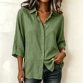 thumbnail image 5 of Women’s Collared 3/4 Sleeve Button Down Shirts Textured Loose Dolman Sleeve V Neck Casual Summer Blouse Lightweight Daily Tunic Tops Army Green, 5 of 7