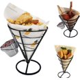 thumbnail image 5 of KAIYANG 2 piezas de soporte para papas fritas, cono de metal, soporte para papas fritas con cucharones para salsa, soporte para bocadillos, color plateado 2, 5 of 5