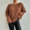 thumbnail image 6 of Htigea Sweaters for Women Distressed Frayed Hem Tops Casual Crew Neck Long Sleeve Loose Fit Pullover Sweater Orange L, 6 of 6