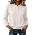 thumbnail image 2 of YuXingFu Petite Tops for Women Crew Neck Pleated Ruffle Detail Long Sleeve for Everyday Loose Fit Tees Tops White M, 2 of 6