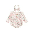 thumbnail image 2 of Musuos Newborn Girl Basic Outfit, 3M 6M 9M 12M Long Sleeve Crew Neck Floral Romper with Hairband Spring Fall Casual Clothes, 2 of 8