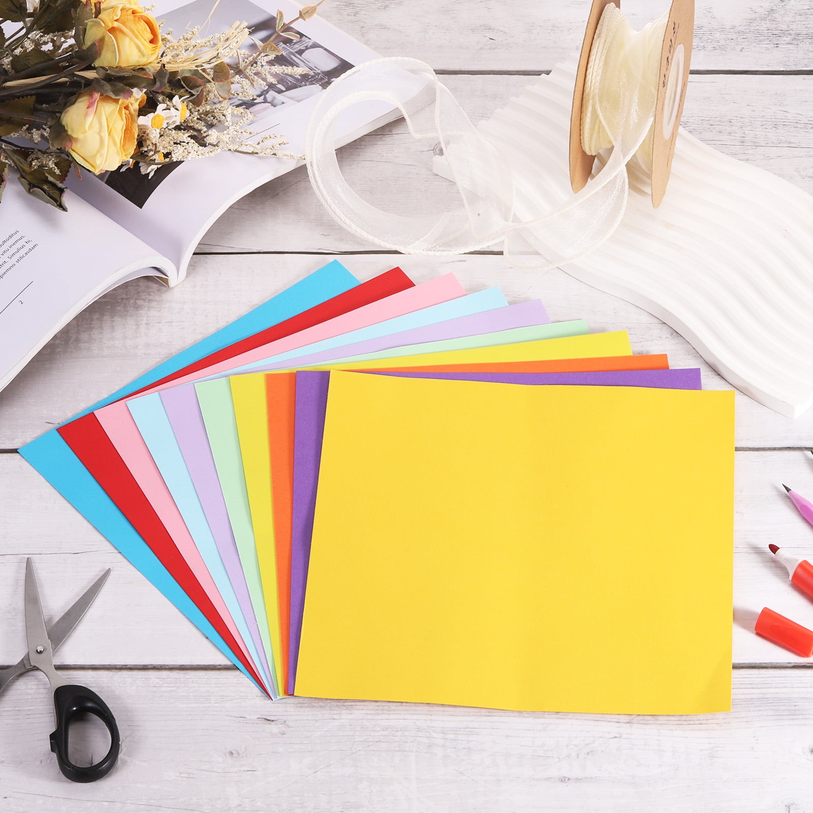 Uxcell 100Pcs Colored Cardstock Paper, 8 x 8 Inch Multicolor Origami Paper for Paper DIY Art Supplies, Paper Painting, Scrapbooking, Paper Crafting