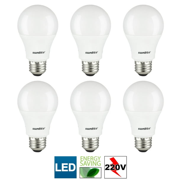 6Pack Sunlite LED 220V A19 High Voltage Bulbs, 10 Watts (60W