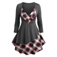 thumbnail image 1 of Camiseta a Cuadros Remiendo Talla Extra Rosegal Mangas largas de talla grande, 1 of 5