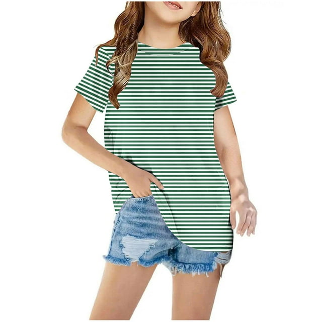 Zpanxa T-Shirts pour Filles T-Shirt Graphique Col Rond Crop Top Décontracté Imprimé avec Polyester Spandex 4-5 Ans