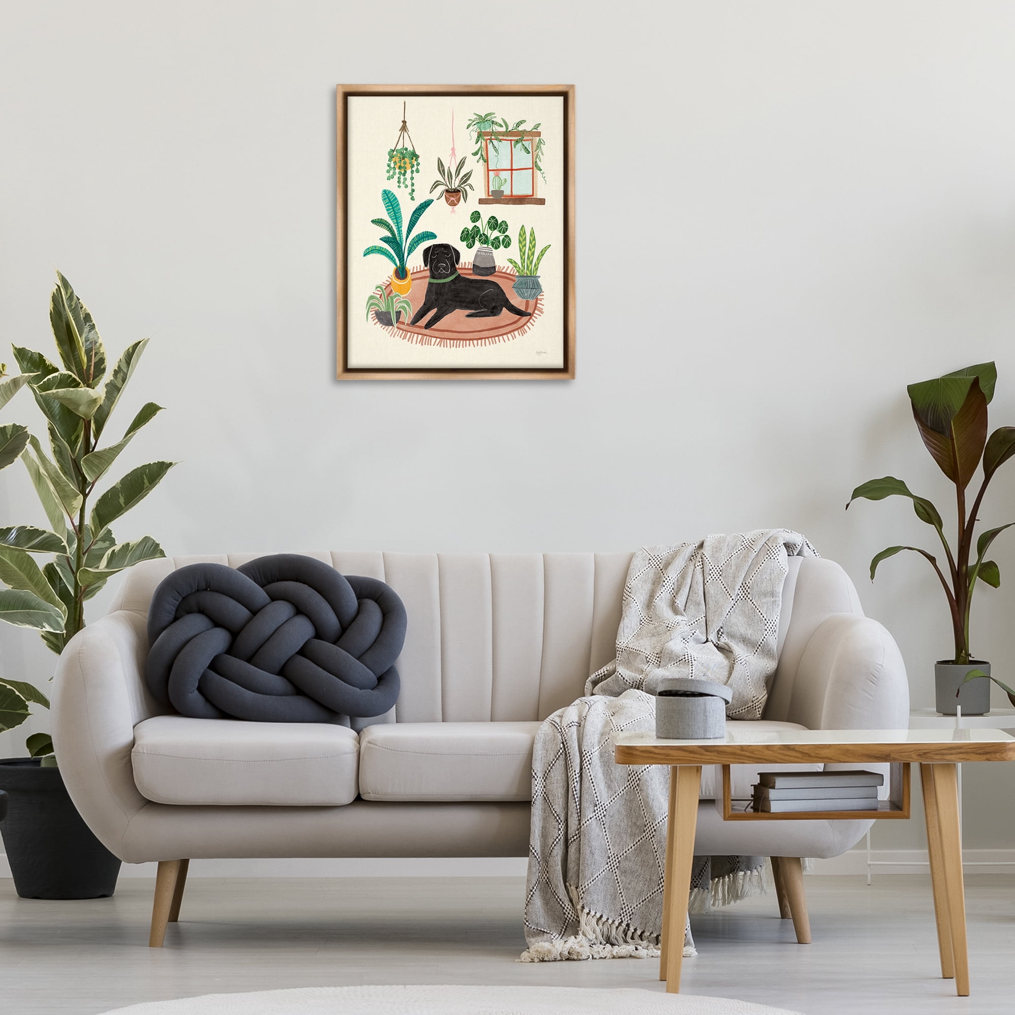 Stupell Industries Fun Dog & House Plants Animals & Insects Painting Brown Floater Framed Canvas Art Print Wall Art, 25 x 31