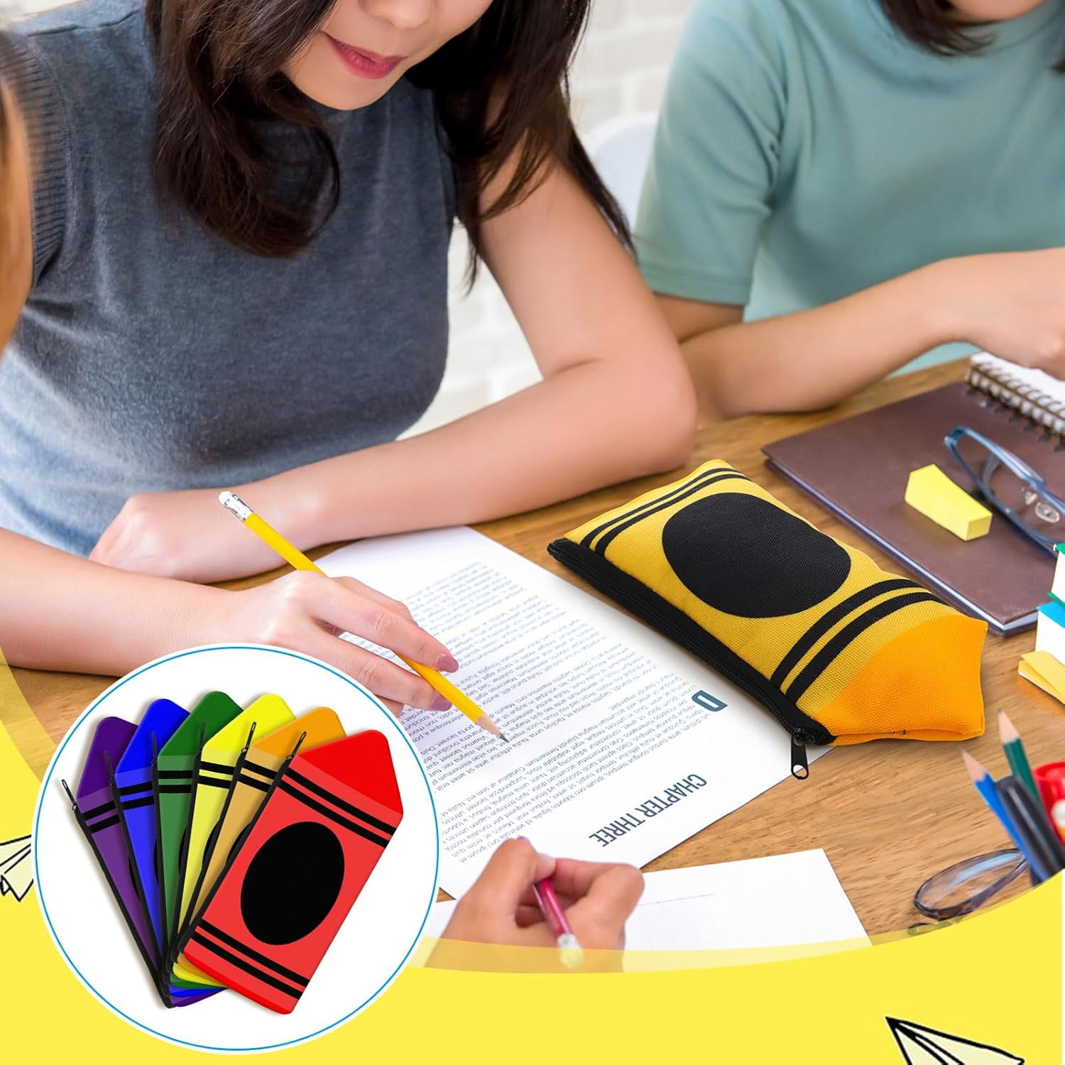 12 Pcs Crayon Pencil Pouch Case Crayon Shaped Bag with Zipper Teacher Appreciation Gifts Back to Colorful Stationery Storage Bag Bulk for Students Teacher Rewards Office Supplies