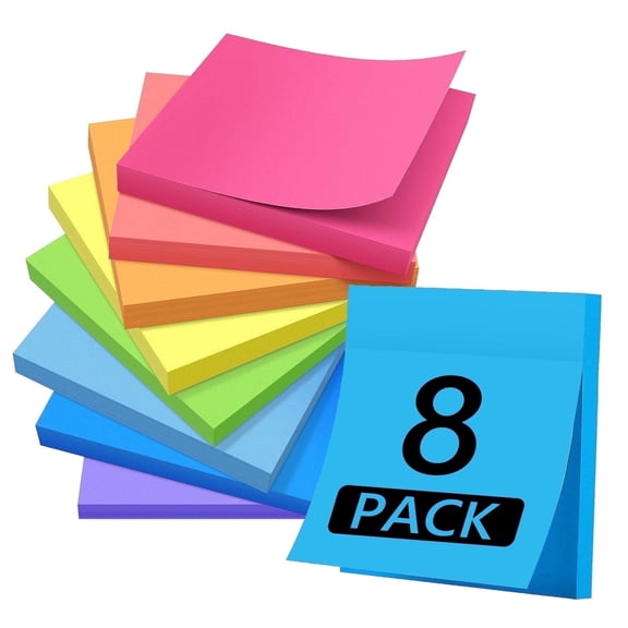 Tripumer 8 Pack Bright Sticky Pads Sticky Notes 3 x 3 in Self-Stick Note Pads 8 Colors