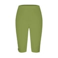 thumbnail image 4 of AKEGAMN Knee Length Capri Leggings Summer Cropped Pants Casual Solid Comfy Capris, Green S-3XL, 4 of 5