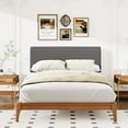 thumbnail image 2 of King Bamboo Wood Platform Bed Frame, Minimalist Mattress Foundation with Gray Curved Upholstered Adjustable Headboard, Easy Assembly, 2 of 8