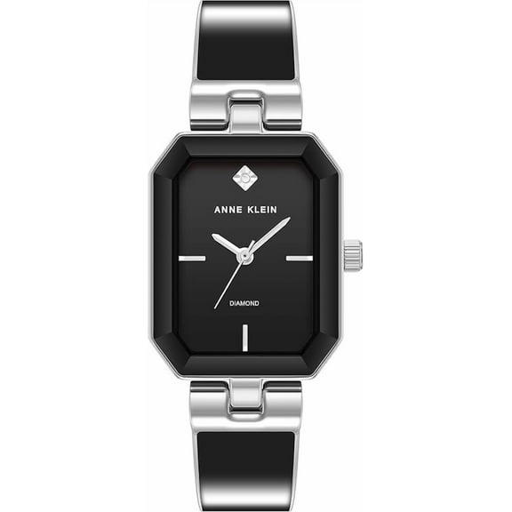 Anne Klein Women's Genuine Diamond Dial Bangle Watch AK/4163BKSV Square Black