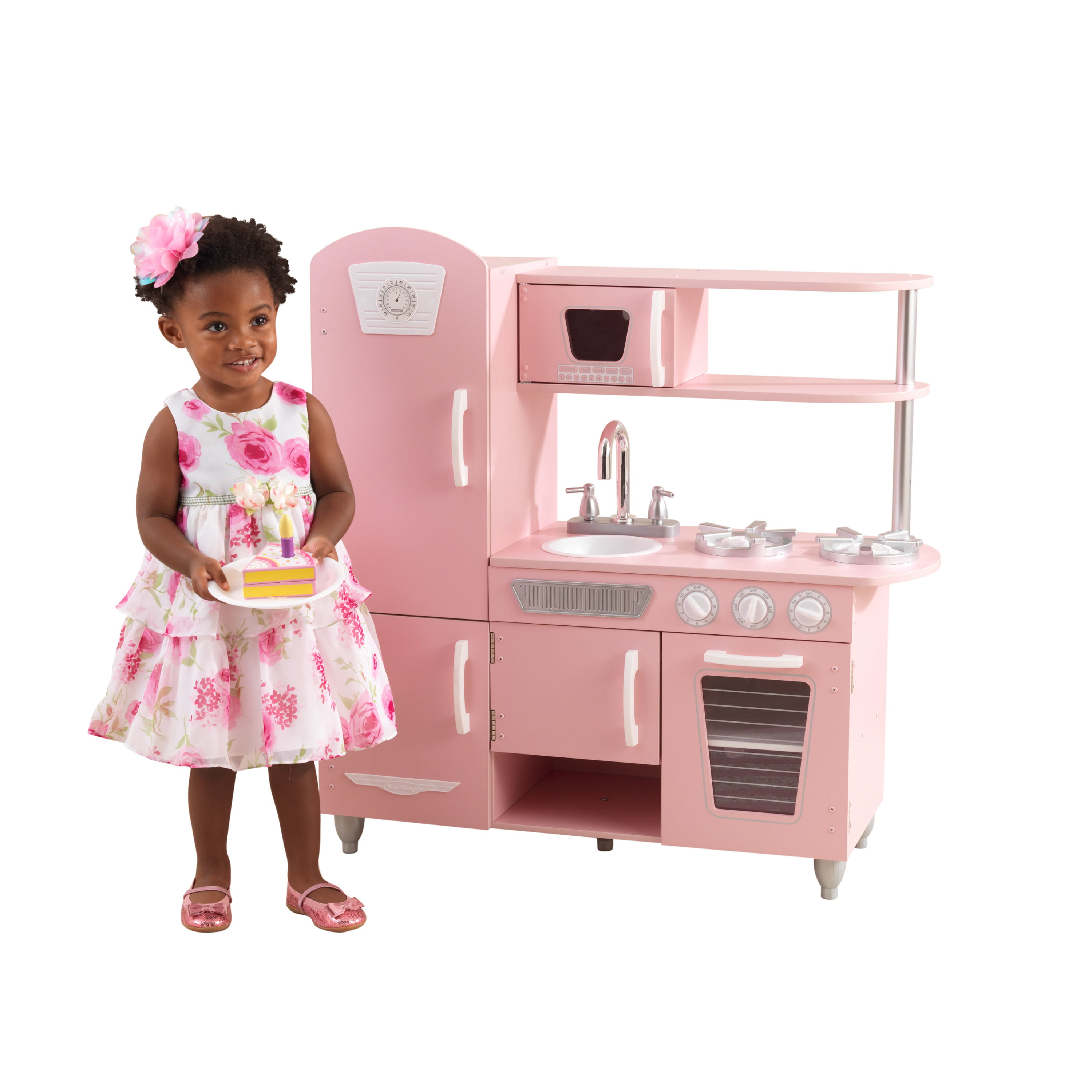 Kitchen Toy Play Set For Girls Children Kids Deluxe Big and Bright Pink Cooking 