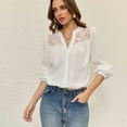 thumbnail image 4 of LNWUY Womens Elegant Lace Shoulder V Neck Shirt Solid Color Long Sleeve Button Up Top Casual Blouse White XXL, 4 of 9