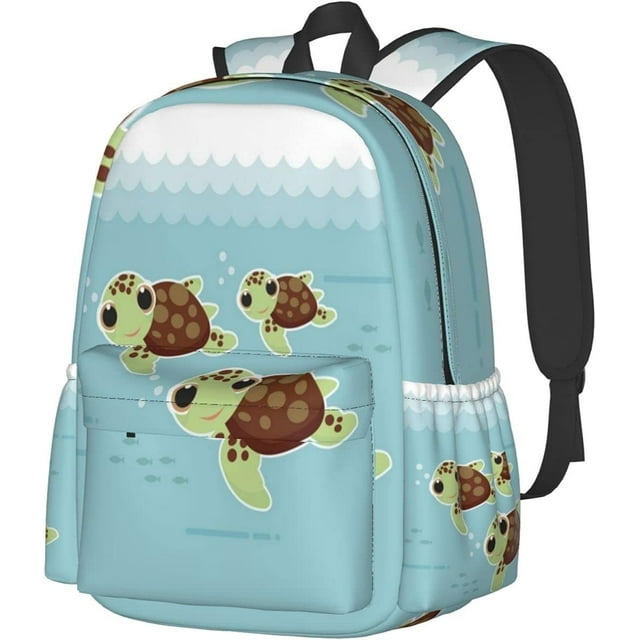 17 Inch Backpack Blue Cartoon Baby Sea Turtles Laptop Backpack Shoulder Bag School Bookbag Casual Daypack