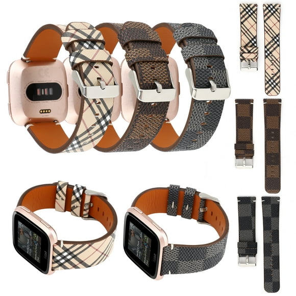 Compatible for Fitbit Versa Bands, Leather Band Replacement Wristband Men Women Smart Watch Accessory Strap for Fitbit Versa / Versa Lite