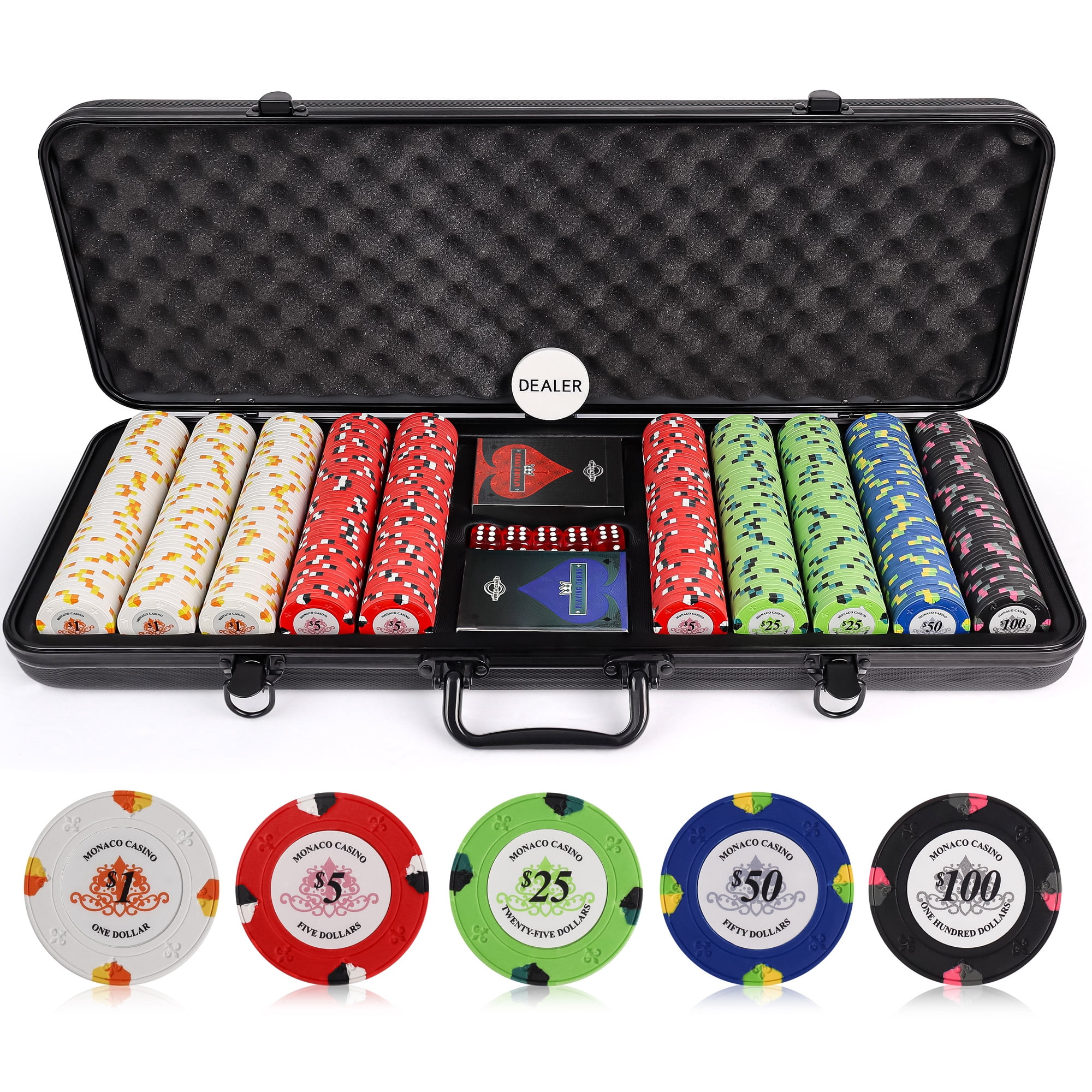 Crown Casino 500 Piece 13.5g Clay Poker Chips Set with Colored
