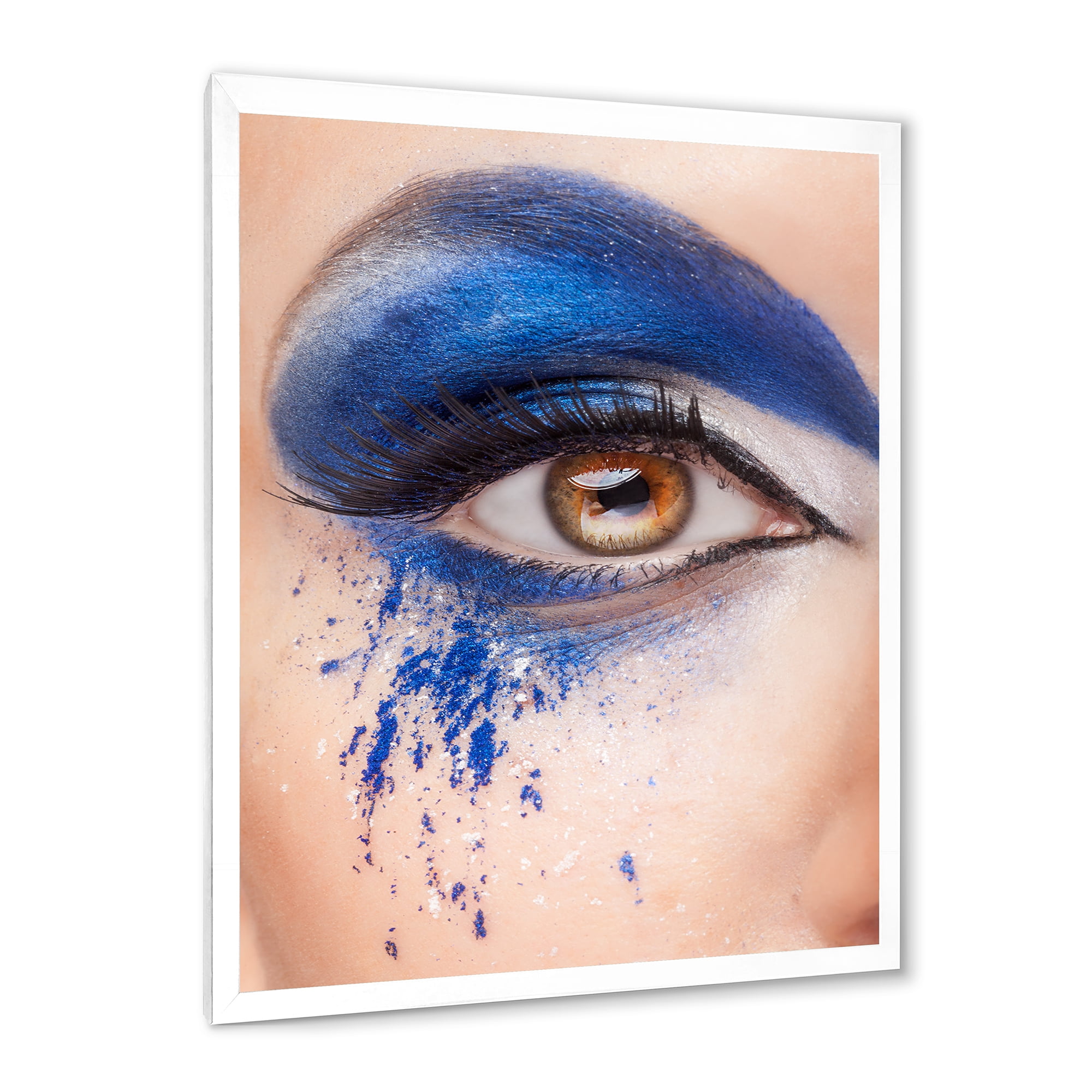 Designart 'Close Up Of Brown Eye With Blue Fantasy Make Up' Modern Framed Art Print