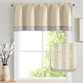 thumbnail image 2 of Linen Striped Valance for Windows 18 Inch Blackout Drapes for Small Window Farmhouse Double Layer Valance for Living Room Kitchen RV Rod Pocket 1 Panel Natural Beige on Linen, 2 of 7