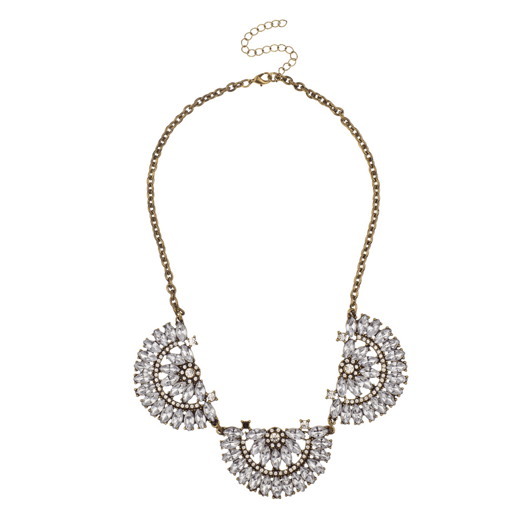 Lux Accessories Burnished & Crystal Semicircle Bib Statement Necklace
