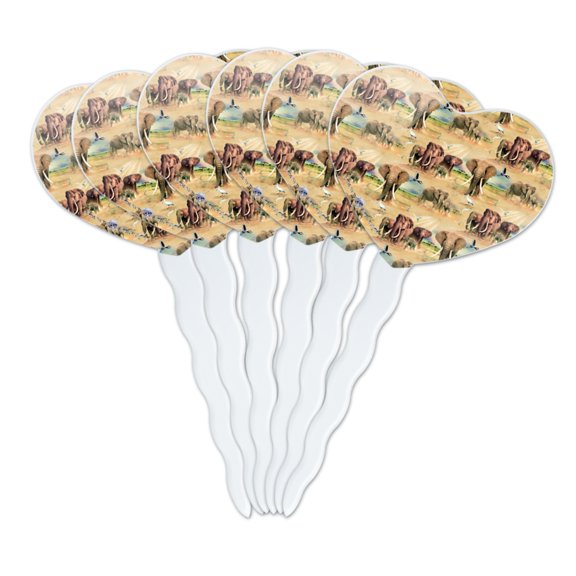 African Elephant Herd Pattern Heart Love Cupcake Picks Toppers Decoration Set of 6