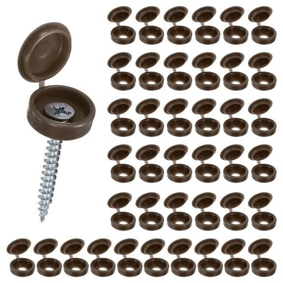 Uxcell 200-Pack Plastic Hinged Screw Covers Caps, 4mm Shutter Screws with Caps, Fold Screw Snap Covers, Washer Flip Screw Cover [Coffee Brown]