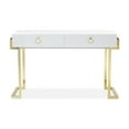 thumbnail image 2 of Benzara Wooden Two Drawers Writing Desk with Stainless Steel Legs, White and Gold, 2 of 2