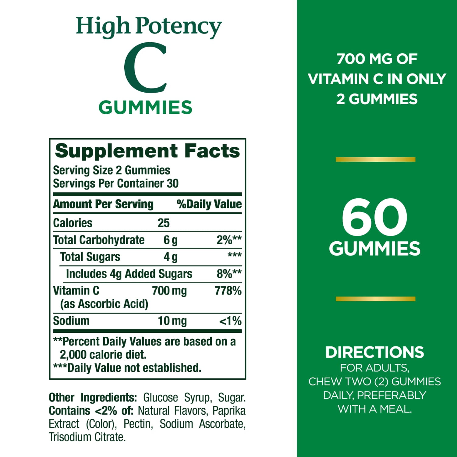 Nature's Bounty High Potency Vitamin C Antioxidant Gummies for Immune Support, 700 Mg, 60 Count