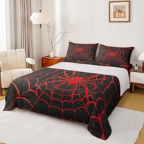 Feelyou Romantic Gothic Animal Full Size Sheets, Black Red Spider Web Bed Sheets, Teens Kids Boys Girls Sheet Sets, Ultra Soft Bedroom Decor, 4pcs