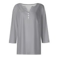 thumbnail image 5 of DENGDENG Women's 3/4 Sleeve Cotton Tshirts Casual Elbow Sleeve Tops V-Neck Summer Button Down Blouses Loose Three Quarter Length Tunics Plus Size Petite {Shirts} Light Gray S, 5 of 5