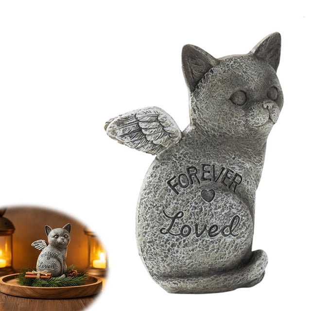 Statue Commémorative pour Animal de Compagnie Aimé pour Toujours avec Ailes d'Ange, Figurine en Résine Peinte à la Main pour le Souvenir du Chien et du Chat, Souvenirs de Tombe pour Jardin Intérieur Extérieur, Cadeau de Condoléance pour Perte Sincère