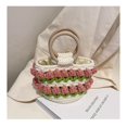 thumbnail image 2 of Bolso de playa para mujer, bandolera de algodón, bolso de hombro, bolso de cubo tejido hecho a mano para playa de verano, rosa Feliz Sencillez, 2 of 5