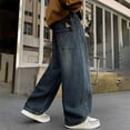 thumbnail image 3 of Boys Baggy Jeans 4-14 Years Straight Leg Elastic Waist Loose Denim Pants with Pockets, 3 of 4