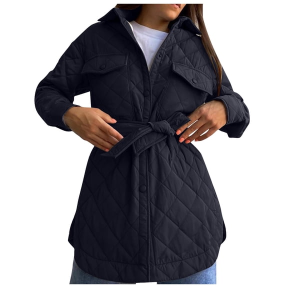 Ladies Autumn Winter Solid Color Long Lapel Loose Belt Warm Coat Jacket