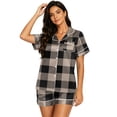 thumbnail image 2 of VV AVEORS Women'S Silk Pajamas - Plaid Striped Button Up Satin Pjs With Notch Collar - 2 Piece Satin Pajamas Set Black M, 2 of 4