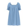thumbnail image 3 of Fartey Babydoll Dress for Women 2025 Cute Puff Short Sleeve Dress Loose Casual Solid Color Square Neck Dress Summer Mini Dresses Light Blue XXL, 3 of 8