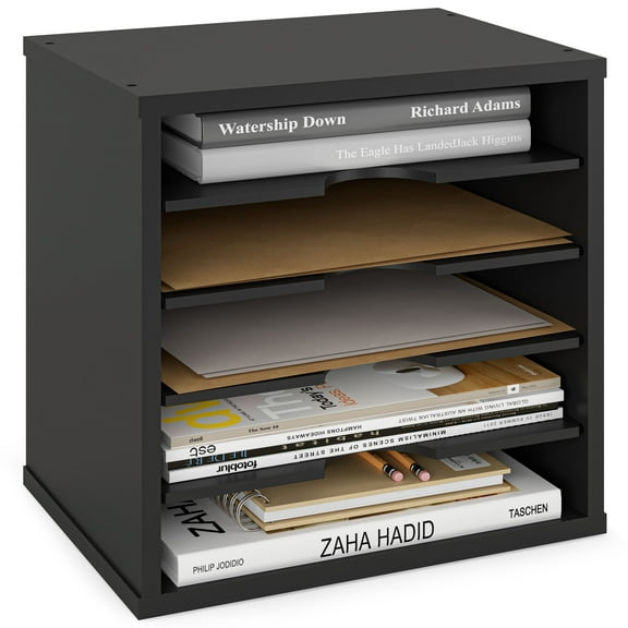 Ballucci 5-Tier Paper Organizer, File Holder, Mail Sorter, Wood Letter Tray, Black