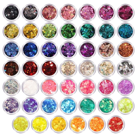 Style-Carry 48 Jars Craft Glitter Set, Multi-Color Chunky and Fine Sequins, 5 Ounces Total Sparkle Mix for Nail Art DIY Projects and Party Decorations