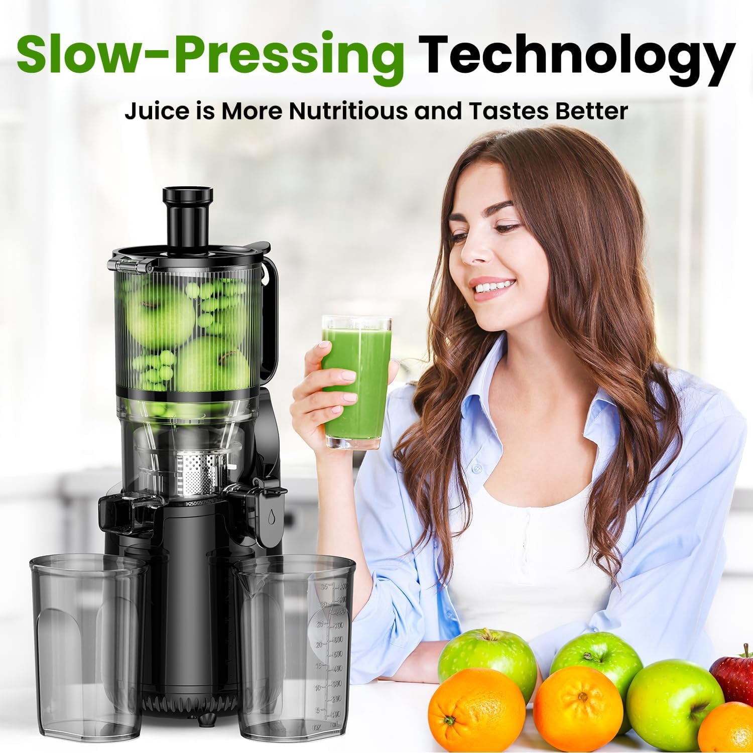 Cold Press Juicer, Amumu Slow Masticating Machines With 5.3" Extra Large Feed