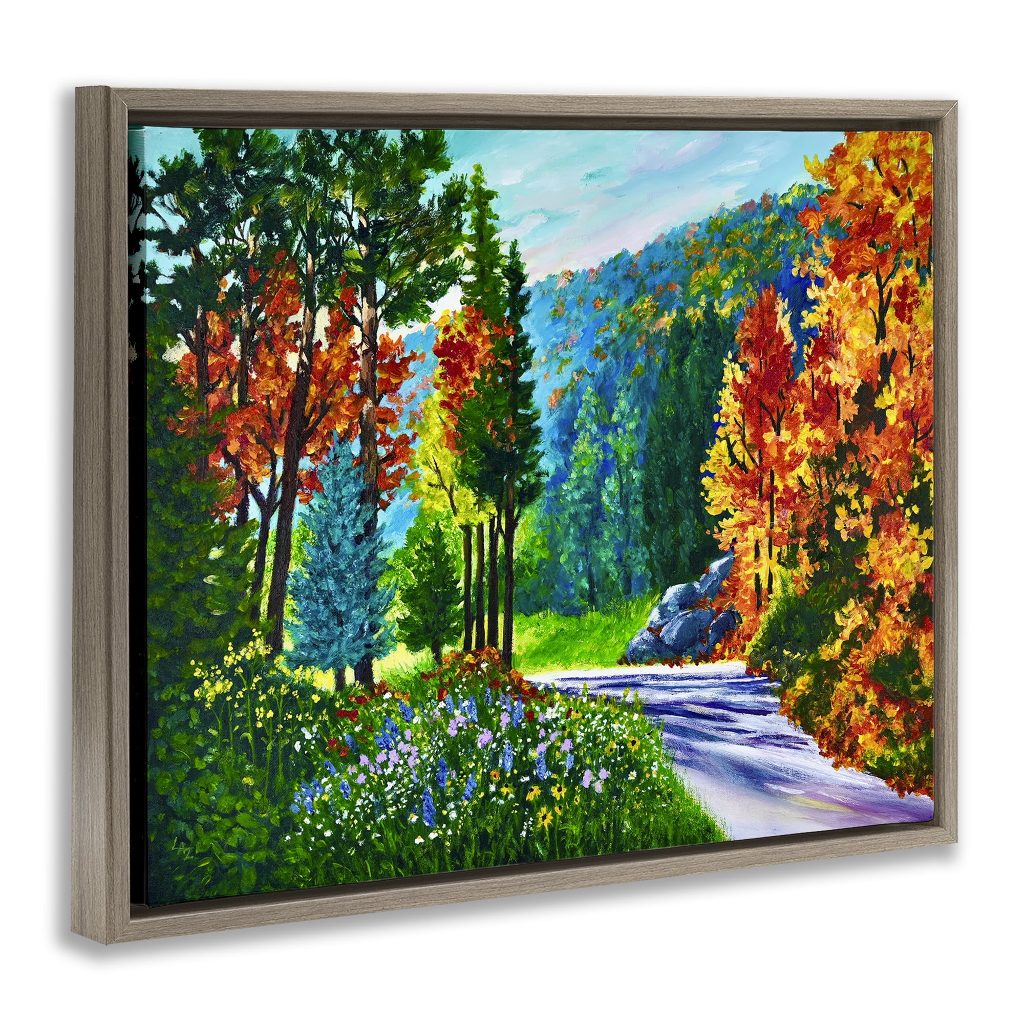 Stupell Industries Sunlit Autumn Woodland Pathway Brown Framed Floater Canvas Wall Art, design by Lee Ann Zirbes