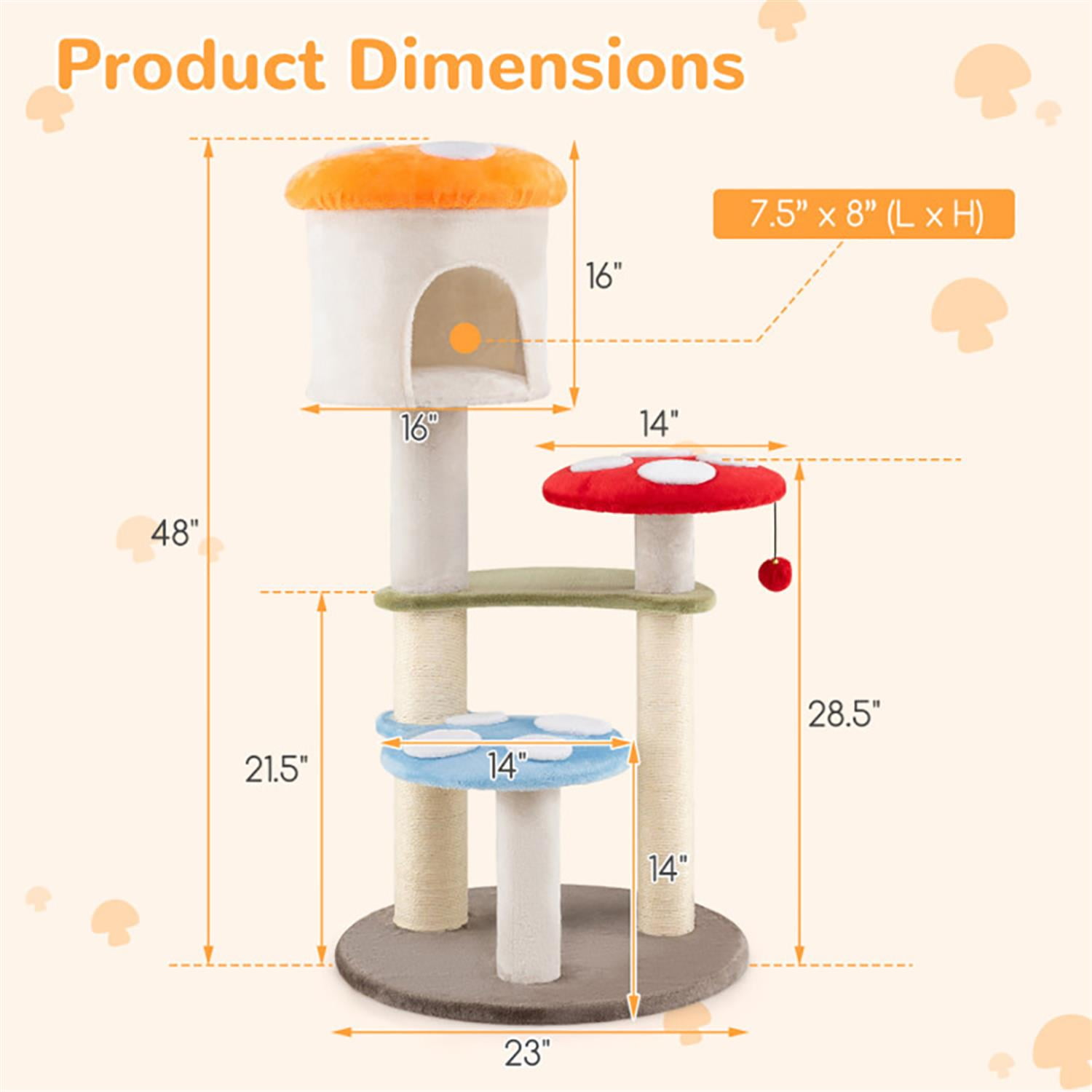 Kadyn 48" Cat Tree Tower with Cute Condo for Indoor Cats, Cat Tree House with Scratching Posts and Dangling Ball, Multicolor