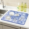 thumbnail image 2 of Diatomaceous Stone Dish Drying Mat, Floral Dish Mat Drying Kitchen Mat, Dishes, Cups, and Utensils Dark Blue 19.7*15.7 inch, 2 of 6