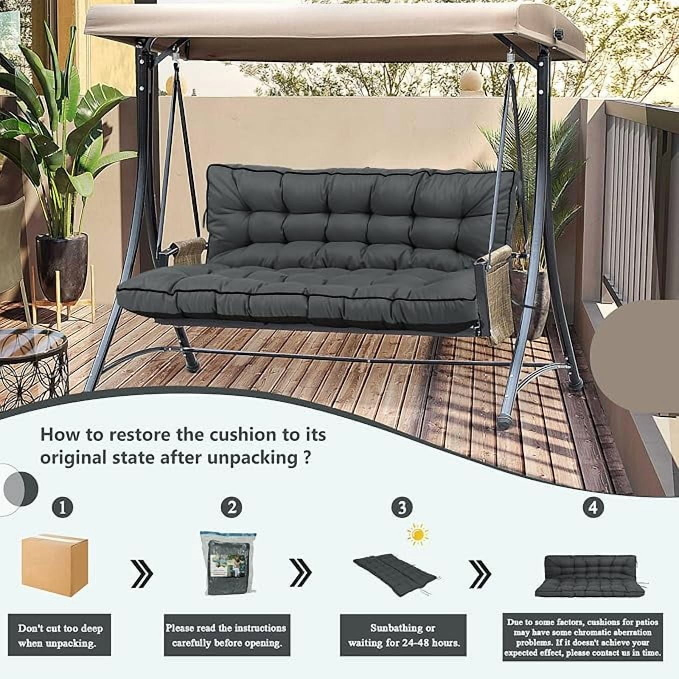 YLLN Porch Swing Cushions, Patio Furniture Cushions With 4" Thicken Backrest, Waterproof & Machine Washable, with Ties, Bench Cushions For Outdoor Furniture（40"x70"Dark Gray）