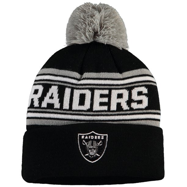 Las Vegas Raiders Youth Jacquard Cuffed Knit Hat with Pom - Black - OSFA - Walmart.com - Walmart.com