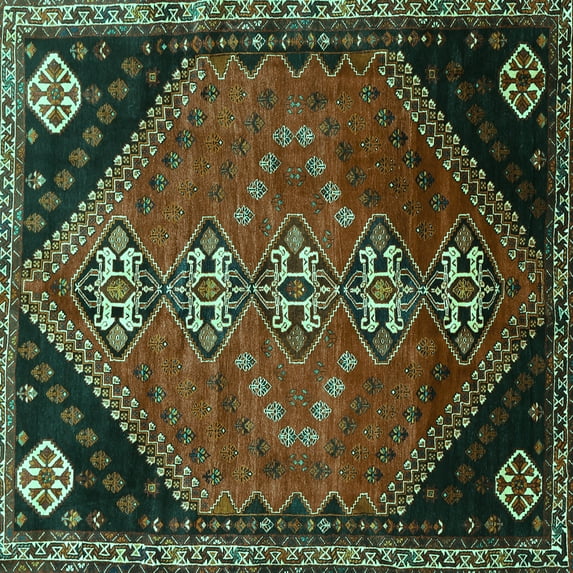 Ahgly Company Indoor Square Persian Turquoise Blue Traditional Area Rugs, 6' Square